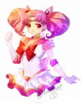  1girl bishoujo_senshi_sailor_moon chibi_usa elbow_gloves gloves highres kaminary magical_girl pink_hair red_eyes sailor_chibi_moon short_hair signature sketch solo super_sailor_chibi_moon 