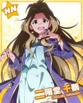  blue_eyes brown_hair character_name idolmaster idolmaster_million_live! long_hair nikaido_chizuru nurse ponytail scary 