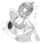  /\/\/\ 1girl blush breasts cleavage futsuu_no_joshikousei_ga_locodol_yattemita lowres mikoze_yui monochrome navel nomal open_mouth short_hair solo sports_bra sweat 