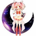  1girl animal_on_shoulder bishoujo_senshi_sailor_moon blush boots bow brooch cat cat_on_shoulder character_name chibi_usa choker crescent_moon diana_(sailor_moon) earrings elbow_gloves gloves hair_ornament hairpin jewelry knee_boots luna-p magical_girl moon pink_hair pleated_skirt red_eyes ribbon sailor_chibi_moon sailor_collar short_hair skirt smile standing super_sailor_chibi_moon twintails white_gloves yzkring 