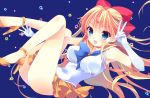  1girl :d amanagi_seiji aqua_eyes bishoujo_senshi_sailor_moon blonde_hair bow choker elbow_gloves gloves hair_bow long_hair magical_girl open_mouth pleated_skirt sailor_venus skirt smile solo tagme v white_gloves 