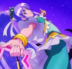  1girl alternate_form arabian_clothes bracelet cure_fortune fortune_tambourine happinesscharge_precure! haruyama_kazunori hikawa_iona jewelry long_hair outstretched_arms pine_arabian ponytail precure purple_hair solo sparkle violet_eyes 
