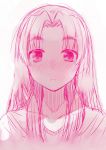  1girl asakura_ryouko bangs blush close-up eyebrows highres long_hair monochrome puyo sketch solo suzumiya_haruhi_no_yuuutsu 