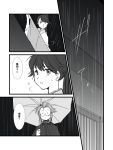  comic female_admiral_(kantai_collection) houshou_(kantai_collection) kantai_collection long_hair monochrome ponytail rain translated umbrella yagisaka_seto 
