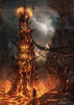  chain fire highres molten_rock original outdoors path road signature standing tower you_(shimizu) 