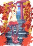  1girl autumn_leaves boots ebisugawa_kaisei highres long_hair pantyhose red_eyes redhead solo uchouten_kazoku yan_(nicknikg) 