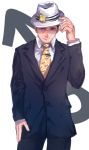  1boy alternate_costume baiyishaonian_huam fedora formal hat higashikata_jousuke_(jojolion) jojo_no_kimyou_na_bouken jojolion necktie solo suit trilby 