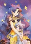  2girls bishoujo_senshi_sailor_moon black_hair blue_eyes blue_hair diana_(sailor_moon) diana_(sailor_moon)_(human) highres kaminary long_hair luna_(sailor_moon) luna_(sailor_moon)_(human) mother_and_daughter multiple_girls short_hair signature sketch violet_eyes 