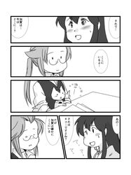  akagi_(kantai_collection) cat comic female_admiral_(kantai_collection) glasses kantai_collection kotatsu monochrome table translation_request yagisaka_seto 