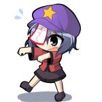  1girl black_hair blue_eyes chibi hat jiangshi miyako_yoshika ofuda open_mouth short_hair solo tears touhou translated twumi walking 