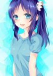  1girl arios_(orochi_yuta) blue_eyes blue_hair casual highres hiradaira_chisaki long_hair nagi_no_asukara side_ponytail 