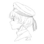  1girl hat kantai_collection monochrome nathaniel_pennel profile sailor_hat short_hair simple_background solo white_background z1_leberecht_maass_(kantai_collection) 