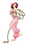  1girl ;) alternate_costume barefoot bindi breasts dancer glitter harem_pants jewelry king_of_fighters large_breasts leon_(s-damianvencedor) lips nose one_eye_closed pants purple_hair ring see-through short_hair smile solo whip whip_(kof) wrist_wraps 