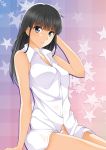  1girl adjusting_hair amagami ayatsuji_tsukasa black_hair blue_eyes kishida-shiki long_hair panties sleeveless solo star underwear white_panties 