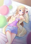  1girl aoi_usagi_(marinebluerabbit) bed blonde_hair blue_eyes casual cellphone earphones earphones kousaka_kirino long_hair lying ore_no_imouto_ga_konna_ni_kawaii_wake_ga_nai phone pillow shorts tank_top 