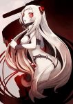  1girl airfield_hime ass blush breasts horns kantai_collection leotard long_hair open_mouth pale_skin red_eyes shinkaisei-kan shizuma_yoshinori solo very_long_hair white_hair 