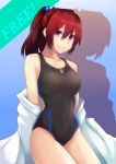 1girl alternate_color competition_swimsuit free! highres long_hair matsuoka_gou one-piece_swimsuit ponytail red_eyes redhead swimsuit yashichii 