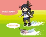  :3 :o ahoge belt black_hair cannon comic kantai_collection long_hair machinery otoufu pixel_art school_uniform serafuku splashing turret ushio_(kantai_collection) 