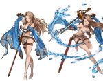  1girl artist_request belt bikini breasts brown_hair cleavage collage cygames earrings gauntlets granblue_fantasy high_heels jewelry katarina_(granblue_fantasy) long_hair official_art red_eyes scabbard shawl sheath solo swimsuit sword thigh_strap water weapon white_bikini white_swimsuit 