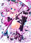  1girl :&lt; animal_ears bare_shoulders between_breasts black_legwear blue_eyes blush breasts cat_ears cleavage detached_sleeves highres large_breasts mecha mecha_musume necktie necktie_between_breasts ojitcha original panties pink_hair robot solo striped striped_panties thigh-highs underwear 