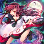  1girl album_cover animal_ears boots breasts brooch cleavage cover danmaku enjoy_mix full_moon imaizumi_kagerou jewelry long_hair long_sleeves magic_circle moon red_eyes redhead shirt skirt solo tail touhou very_long_hair wide_sleeves wolf_ears wolf_tail 