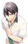  1boy black_hair blue_eyes free! male megumi-square nanase_haruka_(free!) necktie school_uniform short_hair solo wet wet_clothes 