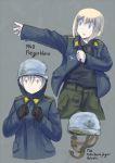  1girl blonde_hair blue_eyes dressing english erica_(naze1940) highres military military_uniform original short_hair solo uniform 