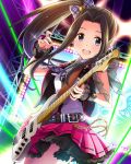  1girl artist_request bass_guitar black_hair guitar_case idolmaster idolmaster_cinderella_girls instrument instrument_case official_art smile suzumiya_seika violet_eyes 