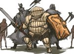  armor axe character_request claymore_(sword) dark_souls_2 fighting_stance full_armor halberd helmet nameo_(judgemasterkou) polearm shield souls_(from_software) sword weapon 