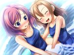  2girls blush brown_hair closed_eyes kousaka_honoka love_live!_school_idol_project multiple_girls nishikino_maki noshimasa pink_hair school_swimsuit short_hair side_ponytail swimsuit violet_eyes 