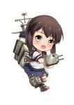  1girl brown_hair cannon chibi ello fubuki_(kantai_collection) highres kantai_collection school_uniform serafuku yellow_eyes 