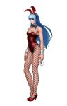  1girl animal_ears bare_shoulders blue_hair bowtie breasts bunny_ear_hairband bunny_tail bunnysuit card card_between_fingers cleavage detached_collar female fishnet_legwear fishnet_pantyhose fishnets full_body hairband hand_on_thigh high_heels holding holding_card king_of_fighters kula_diamond leon_(s-damianvencedor) long_hair looking_away medium_breasts pantyhose playing_card rabbit_ears red_eyes red_footwear red_hairband red_leotard red_shoes shoes sidelocks solo standing strapless strapless_leotard tail white_background wrist_cuffs 