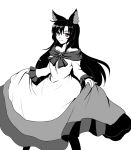 1girl animal_ears dress gomi_(gomitin) imaizumi_kagerou long_hair pantyhose red_eyes simple_background smile solo touhou very_long_hair white_background wolf_ears 