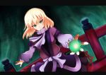  1girl blonde_hair greave_(asterism) green_eyes mizuhashi_parsee pointy_ears short_hair solo touhou 
