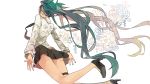  1girl from_behind green_hair hatsune_miku high_heels kouga_228 leg_garter long_hair skirt solo twintails very_long_hair vocaloid 