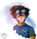  1boy baiyishaonian_huam brown_eyes brown_hair chibi_inset digimon digimon_adventure goggles solo yagami_taichi 