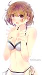  1girl absurdres bikini breasts brown_eyes brown_hair cleavage highres kantai_collection nail_polish navel oboro_(kantai_collection) short_hair simple_background solo swimsuit tbd11 white_background 