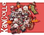  &gt;_&lt; 6+girls :&lt; :3 ahoge aircraft_carrier_hime airplane black_eyes black_hair blonde_hair blue_eyes blue_hair braid brown_eyes brown_hair chain chaki_(teasets) chibi chibi_on_head cleavage_cutout closed_eyes fairy_(kantai_collection) flag food glasses green_hair grin hairband harusame_(kantai_collection) hayashimo_(kantai_collection) highres holding_hands horns isonami_(kantai_collection) kantai_collection kiyoshimo_(kantai_collection) machinery midriff midway_hime mittens multiple_girls navel northern_ocean_hime onigiri ooyodo_(kantai_collection) open_mouth pale_skin red_eyes shinkaisei-kan side_ponytail silver_hair smile sweatdrop tokitsukaze_(kantai_collection) turret unryuu_(kantai_collection) white_hair wrench 
