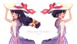  :d bare_shoulders blue_eyes blue_hair bow character_name dual_persona frills hair_bow hat highres long_hair looking_back open_mouth ranma_1/2 seoji short_hair smile sparkle sun_hat sunglasses tendou_akane 