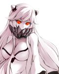  1girl absurdres breasts bust cleavage collarbone covering_mouth dress highres horns kantai_collection long_hair looking_at_viewer midway_hime nakajima_shion pale_skin red_eyes shinkaisei-kan solo very_long_hair white_background white_dress white_hair 