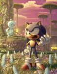  2014 antennae clouds flower garden gloves hedgehog highres monster plant realistic sega shoes signature sonic sonic_the_hedgehog star_(sky) tentacles tree video_game 