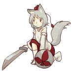  blush_stickers inubashiri_momiji shield solo sword touhou weapon white_background yutturi 