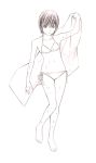  1girl bikini monochrome original sketch solo swimsuit towel traditional_media wet yoshitomi_akihito 