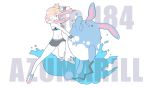  1girl azumarill blue_eyes kasumi_(pokemon) one_eye_closed orange_hair pokemon pokemon_(creature) sora_tokumo swimsuit towel water 