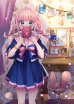  1girl ahoge blue_eyes book braid highres holding long_hair masaru.jp original pink_hair school_uniform serafuku solo tagme twin_braids 