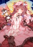  1girl black_legwear blush breasts character_doll crescent hat heart heart_of_string kirisame_marisa large_breasts long_hair looking_at_viewer mog_(artist) pantyhose patchouli_knowledge purple_hair red_string solo star string touhou violet_eyes 