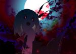  1girl ascot blonde_hair bow dark darkness fangs full_moon hair_bow hair_ornament long_sleeves moon night open_mouth red_eyes rumia shirt short_hair skirt smile solo sparkling_eyes suzki00 touhou vest 