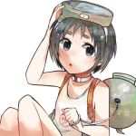  1girl black_hair goggles goggles_on_head itomugi-kun kantai_collection maru-yu_(kantai_collection) open_mouth school_swimsuit short_hair swimsuit white_school_swimsuit white_swimsuit 