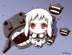  1girl chibi from_above gerotan horns kantai_collection long_hair looking_at_viewer mittens monster northern_ocean_hime open_mouth pale_skin red_eyes shinkaisei-kan solo turret white_hair 