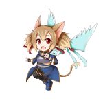  1girl animal_ears brown_hair cat_ears cat_tail chibi highres kuena pina_(sao) red_eyes short_hair silica_(sao-alo) sword_art_online tail thigh-highs 